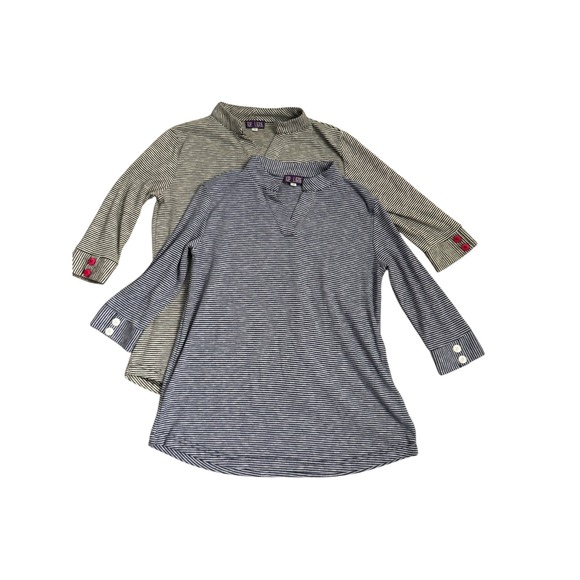 Top Ligne Tops - Top Ligne Womens XS Striped Knit Tunic Tops Lot of 2 3/4 Sleeve Black Blue